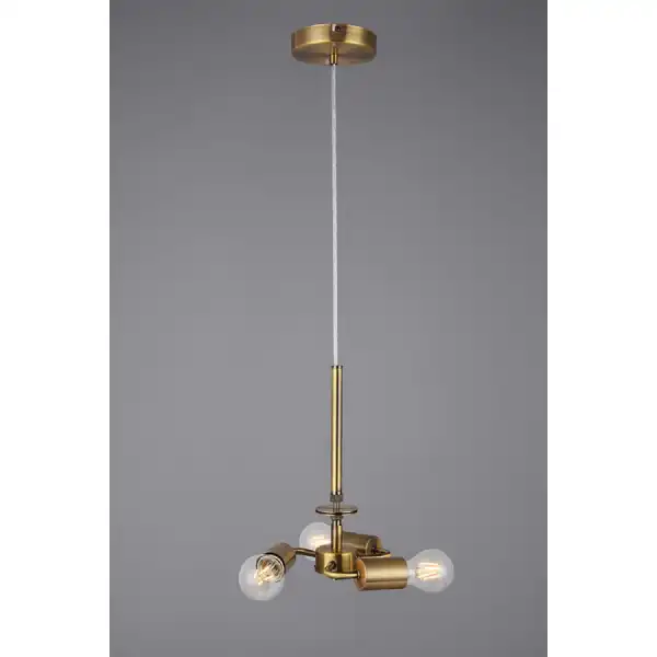 Baymont Antique Brass 3m 3 Light E27 Universal Single Pendant, Suitable For A Vast Selection Of Shades