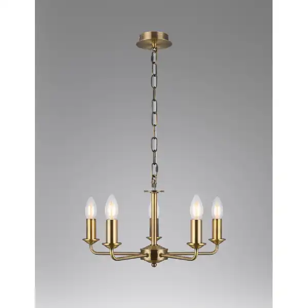 Banyan 5 Light Multi Arm Pendant Without Shade, c w 1.5m Chain, E14 Antique Brass