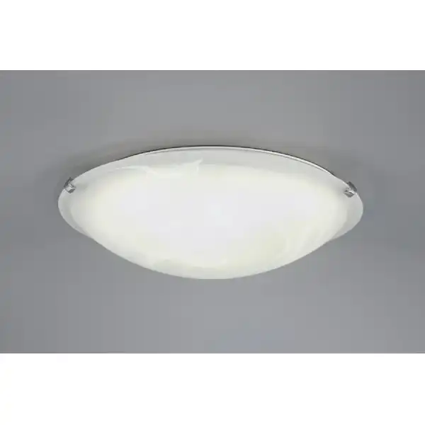 Chester 3 Light E27 Flush Ceiling 400mm Round, Polished Chrome With Frosted Alabaster Glass
