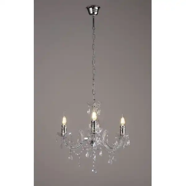 Floria Chandelier With Acrylic Sconce And Acrylic Droplets 3 Light E14 Polished Chrome Finish