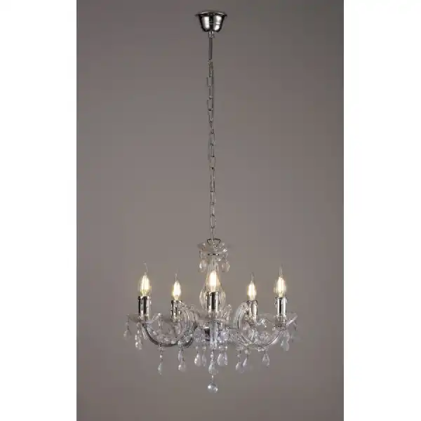 Floria Chandelier With Acrylic Sconce And Acrylic Droplets 5 Light E14 Polished Chrome Finish