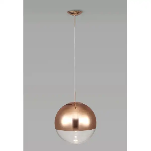 Miranda Large Ball Pendant 1 Light E27 Copper Suspension With Copper Mirrored Clear Glass Globe