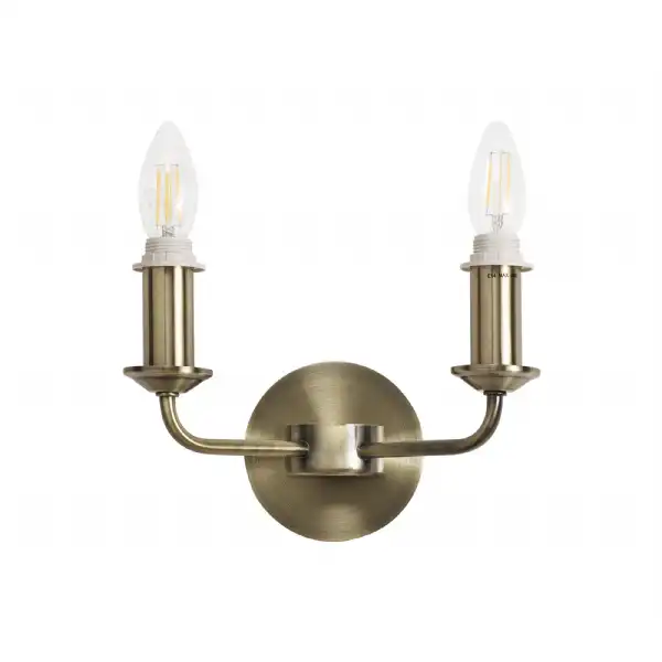 Banyan 2 Light Switched Wall Lamp Without Shade, E14 Antique Brass