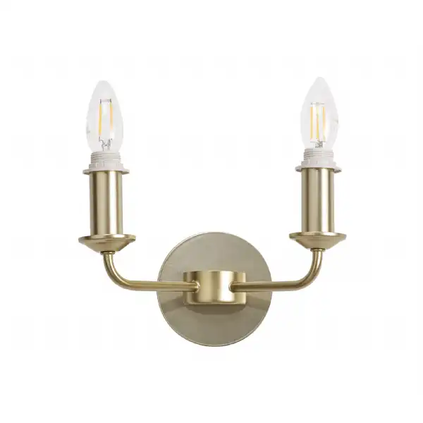 Banyan 2 Light Switched Wall Lamp Without Shade, E14 Satin Nickel