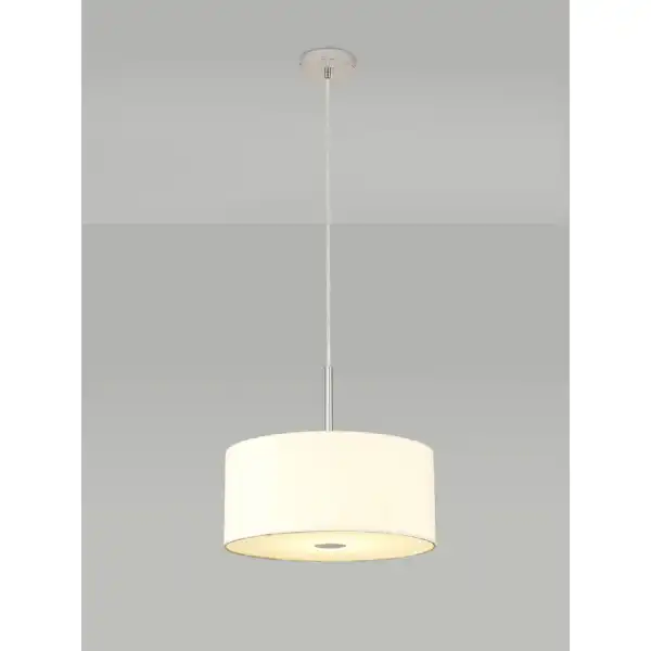 Baymont Polished Chrome 1 Light E27 3m Single Pendant c w 400mm Faux Silk Shade, Ivory Pearl White Laminate c w 400mm Frosted PC Acrylic Diffuser