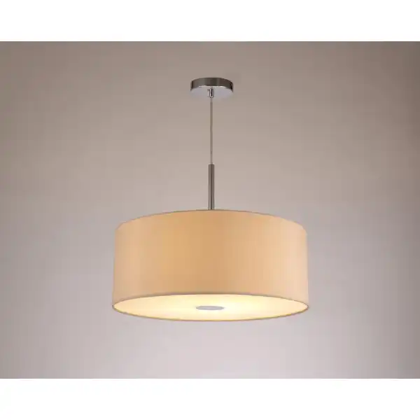 Baymont Polished Chrome 1 Light E27 3m Single Pendant c w 500mm Dual Faux Silk Shade, Nude Beige Moonlight c w 500mm Frosted PC Acrylic Diffuser