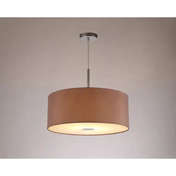 Baymont Polished Chrome 1 Light E27 3m Single Pendant c w 500mm Dual Faux Silk Shade, Taupe Halo Gold c w 500mm Frosted PC Acrylic Diffuser