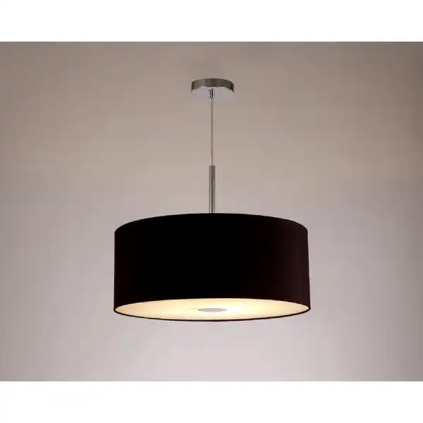 Baymont Polished Chrome 1 Light E27 3m Single Pendant c w 500mm Dual Faux Silk Shade, Black Green Olive c w 500mm Frosted PC Acrylic Diffuser