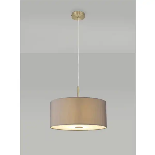 Baymont Antique Brass 1 Light E27 3m Single Pendant c w 400mm Faux Silk Shade, Grey White Laminate c w 400mm Frosted AB Acrylic Diffuser
