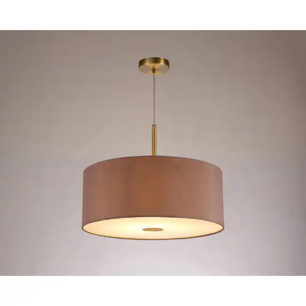 Baymont Antique Brass 1 Light E27 3m Single Pendant c w 500mm Dual Faux Silk Shade, Taupe Halo Gold c w 500mm Frosted AB Acrylic Diffuser