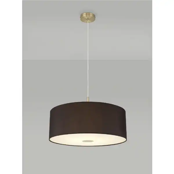 Baymont Antique Brass 1 Light E27 3m Single Pendant c w 600mm Faux Silk Shade, Black White Laminate c w 600mm Frosted AB Acrylic Diffuser