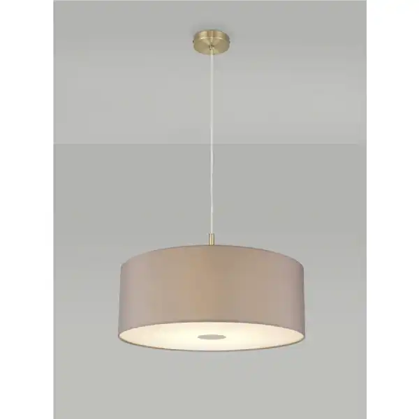 Baymont Antique Brass 1 Light E27 3m Single Pendant c w 600mm Faux Silk Shade, Grey White Laminate c w 600mm Frosted AB Acrylic Diffuser