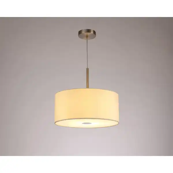 Baymont Satin Nickel 1 Light E27 3m Single Pendant c w 400mm Faux Silk Shade, Ivory Pearl White Laminate c w 400mm Frosted SN Acrylic Diffuser