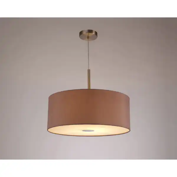 Baymont Satin Nickel 1 Light E27 3m Single Pendant c w 500mm Dual Faux Silk Shade, Taupe Halo Gold c w 500mm Frosted SN Acrylic Diffuser