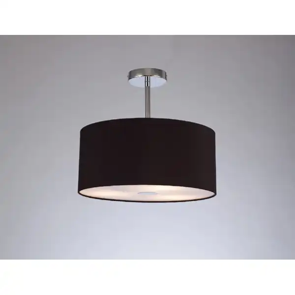 Baymont Polished Chrome 3 Light E27 Semi Flush c w 400 Dual Faux Silk Fabric Shade, Black Green Olive And 400mm Frosted PC Acrylic Diffuser