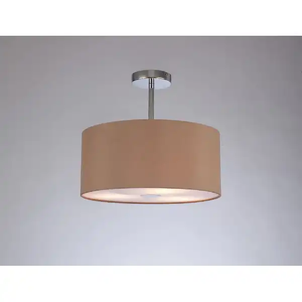 Baymont Polished Chrome 3 Light E27 Semi Flush c w 400 Dual Faux Silk Fabric Shade, Antique Gold Ruby And 400mm Frosted PC Acrylic Diffuser