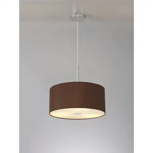 Baymont Polished Chrome 3m 3 Light E27 Single Pendant c w 400 Dual Faux Silk Fabric Shade, Cocoa Grecian Bronze And 400mm Frosted PC Acrylic Diffuser