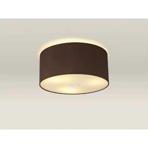 Baymont Polished Chrome 3 Light E27 Drop Flush Ceiling c w 400 Dual Faux Silk Fabric Shade Cocoa Grecian Bronze And 400mm Frosted PC Acrylic Diffuser