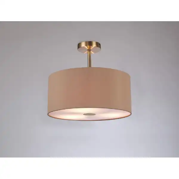 Baymont Antique Brass 3 Light E27 Semi Flush c w 400mm Dual Faux Silk Shade, Antique Gold Ruby And 400mm Frosted AB Acrylic Diffuser