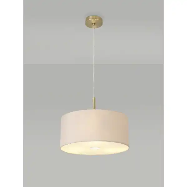Baymont Antique Brass 3m 3 Light E27 Single Pendant c w 400 Dual Faux Silk Fabric Shade, Nude Beige Moonlight And 400mm Frosted AB Acrylic Diffuser