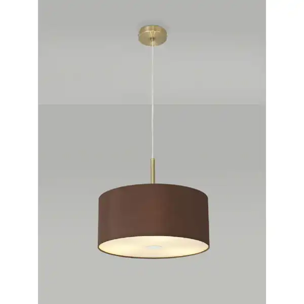 Baymont Antique Brass 3m 3 Light E27 Single Pendant c w 400 Dual Faux Silk Fabric Shade, Raw Cocoa Grecian Bronze And 400mm Frosted AB Acrylic Diffuser