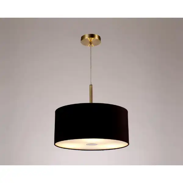 Baymont Antique Brass 3m 3 Light E27 Single Pendant c w 400mm Dual Faux Silk Shade, Black Green Olive And 400mm Frosted AB Acrylic Diffuser