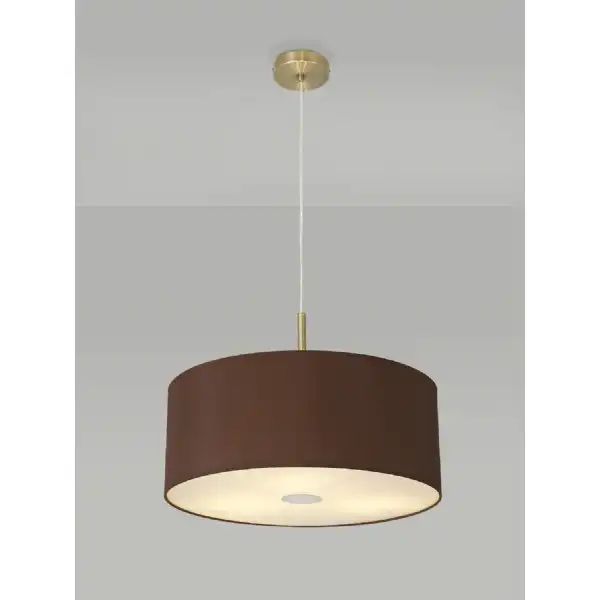 Baymont Antique Brass 3m 3 Light E27 Single Pendant c w 500 Dual Faux Silk Fabric Shade, Raw Cocoa Grecian Bronze And 500mm Frosted AB Acrylic Diffuser