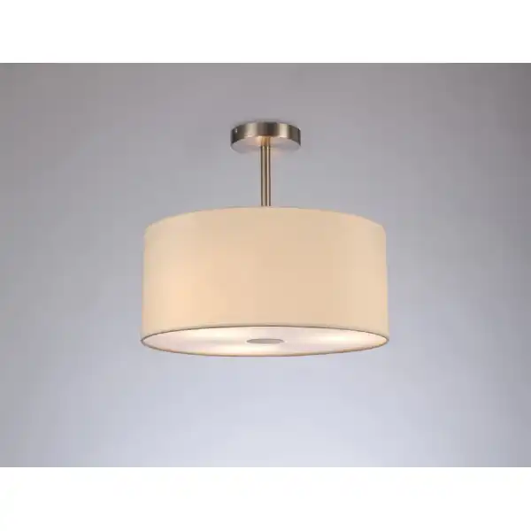 Baymont Satin Nickel 3 Light E27 Semi Flush c w 400mm Faux Silk Shade, Ivory Pearl White Laminate And 400mm Frosted SN Acrylic Diffuser