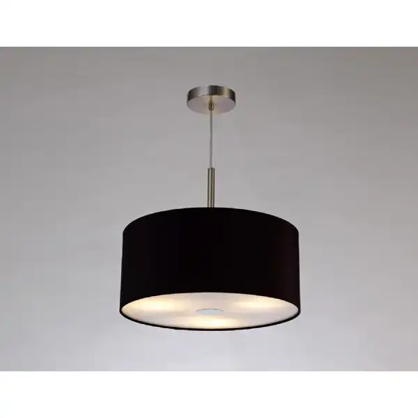 Baymont Satin Nickel 3m 3 Light E27 Single Pendant c w 400mm Dual Faux Silk Shade, Black Green Olive And 400mm Frosted SN Acrylic Diffuser