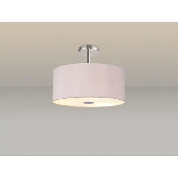 Baymont Polished Chrome 5 Light E27 Drop Flush Ceiling Fixture c w 400mm Dual Faux Silk Shade, Taupe Halo Gold And Frosted PC Acrylic Diffuser