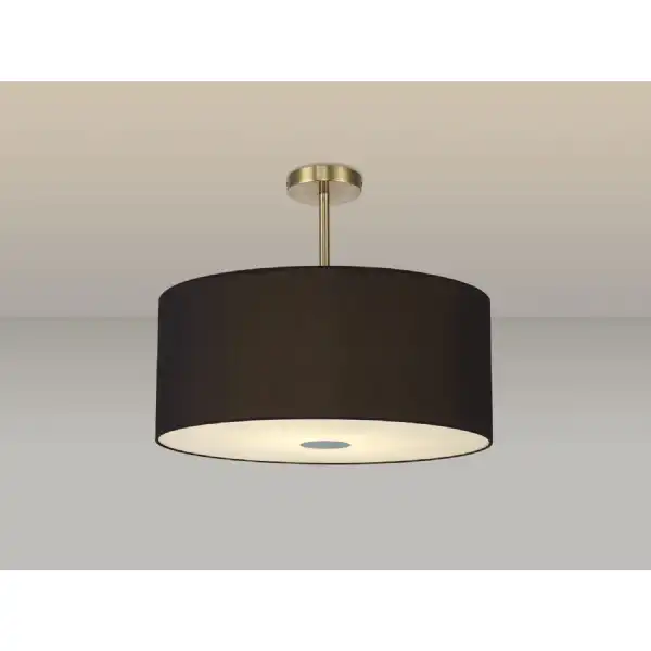 Baymont Antique Brass 5 Light E27 Semi Flush Fixture c w 600 Dual Faux Silk Fabric Shade, Black Green Olive And 600mm Frosted PC Acrylic Diffuser