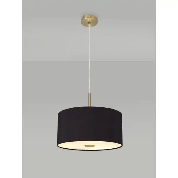 Baymont Antique Brass 3m 5 Light E27 Single Pendant c w 400mm Dual Faux Silk Shade, Black Green Olive And 400mm Frosted AB Acrylic Diffuser