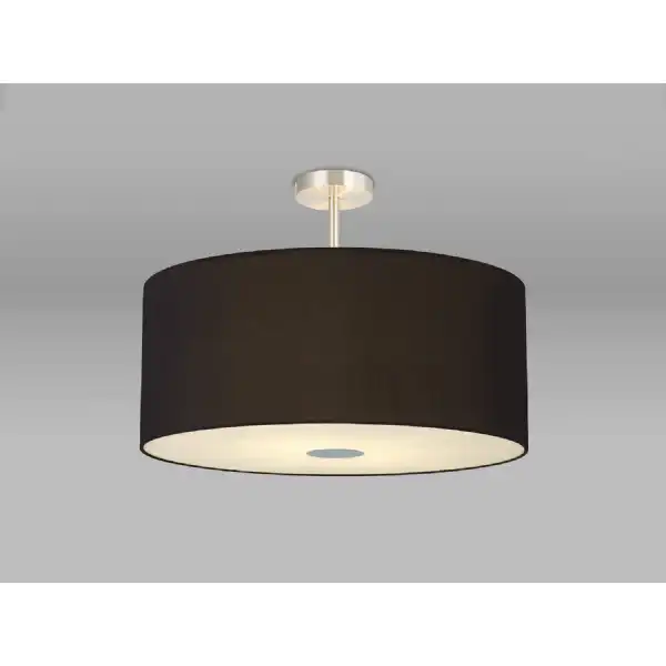 Baymont Satin Nickel 5 Light E27 Semi Flush Fixture c w 600 Dual Faux Silk Fabric Shade, Black Green Olive And 600mm Frosted PC Acrylic Diffuser