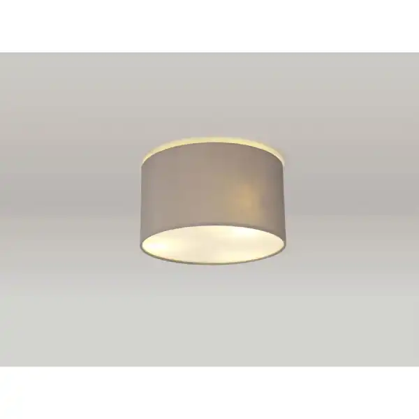 Baymont White 3 Light E27 Universal Flush Ceiling Fixture c w 300 Faux Silk Fabric Shade, Grey White Laminate And 300mm Frosted Acrylic Diffuser
