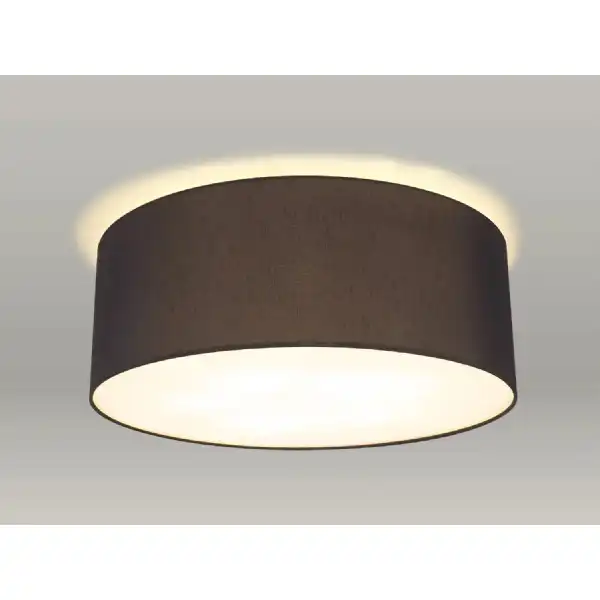 Baymont White 5 Light E27 Universal Flush Ceiling Fixture c w 600 Faux Silk Fabric Shade, Black White Laminate And 600mm Frosted Acrylic Diffuser