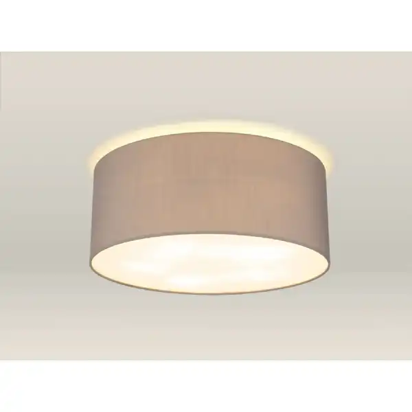 Baymont White 5 Light E27 Universal Flush Ceiling Fixture c w 500 Faux Silk Fabric Shade, Grey White Laminate And 500mm Frosted Acrylic Diffuser
