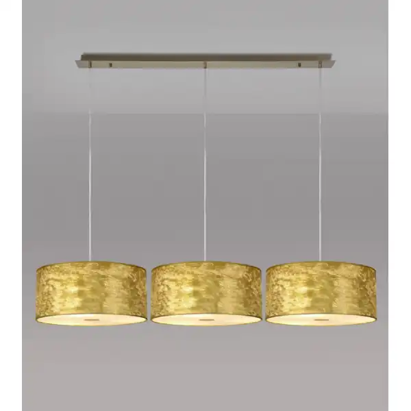 Baymont Antique Brass 3 Light E27 2m Linear Pendant With 400mm Gold Leaf Shade With Frosted Acrylic Diffuser With Antique Brass Centre