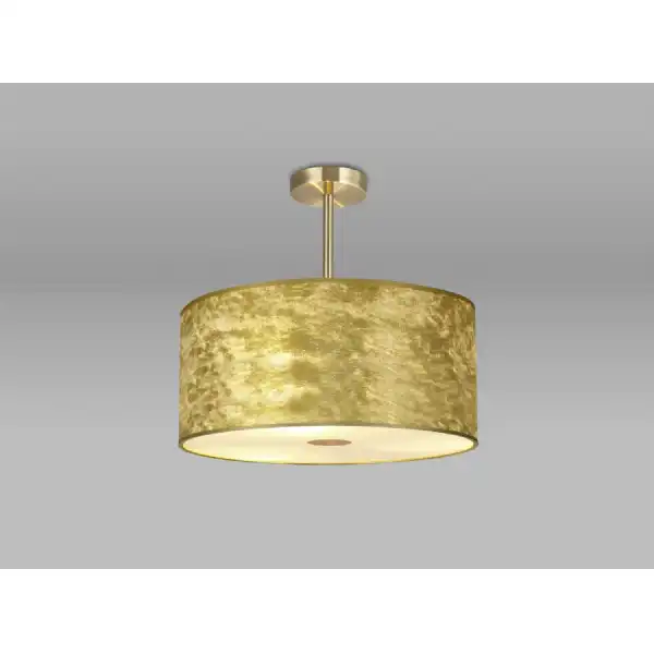 Baymont Antique Brass 5 Light E27 Semi Flush Fixture With 500mm Gold Leaf Shade With Frosted Acrylic Diffuser With Antique Brass Centre