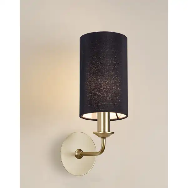 Banyan 1 Light Switched Wall Lamp With 120 x 200mm Faux Silk Fabric Shade Painted Champagne Gold Black