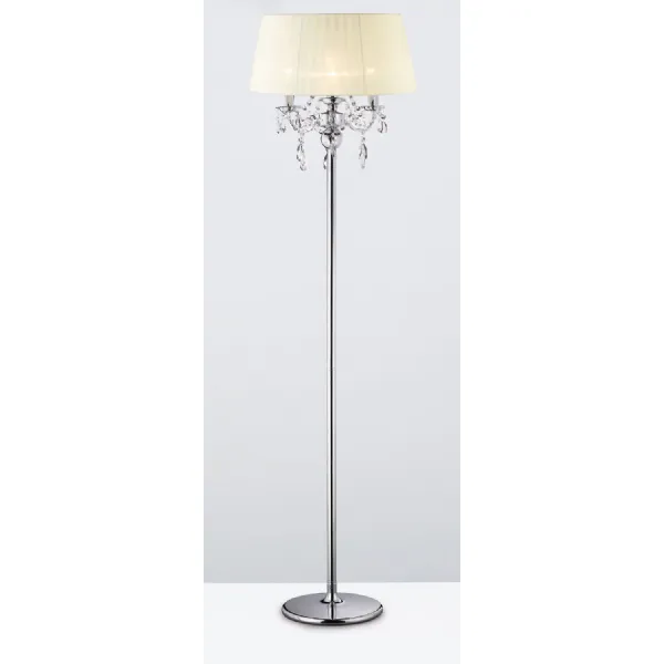 Olivia Floor Lamp With Ivory Cream Shade 3 Light E14 Polished Chrome Crystal, NOT LED CFL Compatible