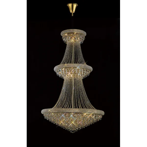 Alexandra Pendant 3 Tier 29 Light E14 Gold Crystal (Pallet Shipment Only), (ITEM REQUIRES CONSTRUCTION CONNECTION) Item Weight: 64.8kg
