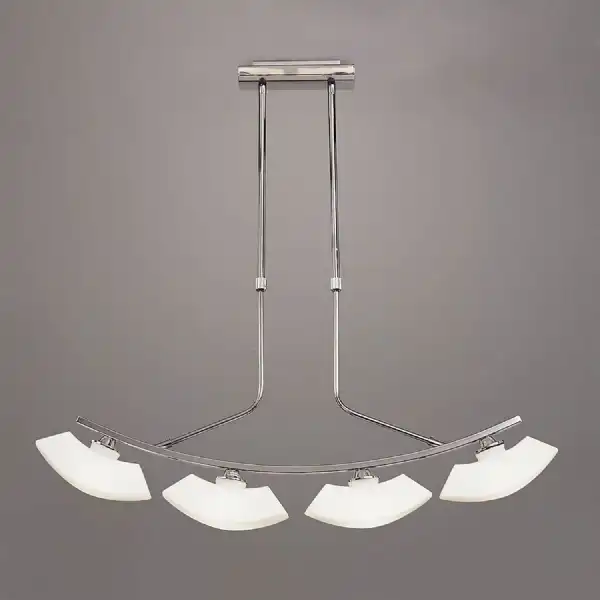Lupa Telescopic Pendant Curved Linear Bar 4 Light G9, Polished Chrome Frosted White Glass
