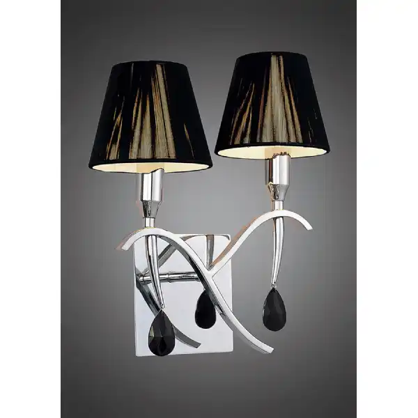 Siena Wall Lamp Switched 2 Light E14, Polished Chrome With Black Shades And Black Crystal