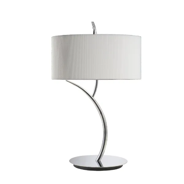 Eve Table Lamp 2 Light E27 Large, Polished Chrome With Spanish Corrugated White Round Shade