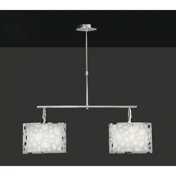 Lupin Linear Pendant 2 Light E27 Line Large, Gloss White, White Acrylic, Polished Chrome, CFL Lamps INCLUDED