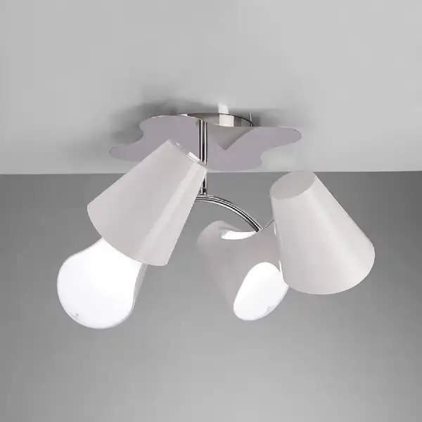 Ora Ceiling 2 Arm 4 Light E27, Gloss White White Acrylic Polished Chrome, CFL Lamps INCLUDED