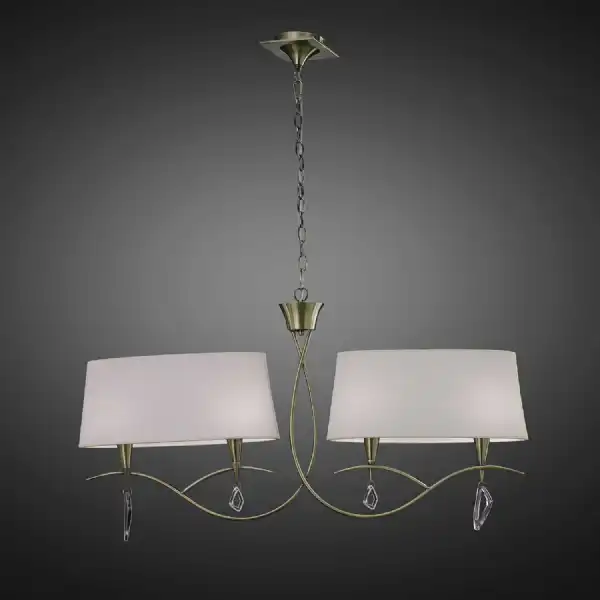 Mara Linear Pendant 2 Arm 4 Light E14, Antique Brass With Ivory White Shades