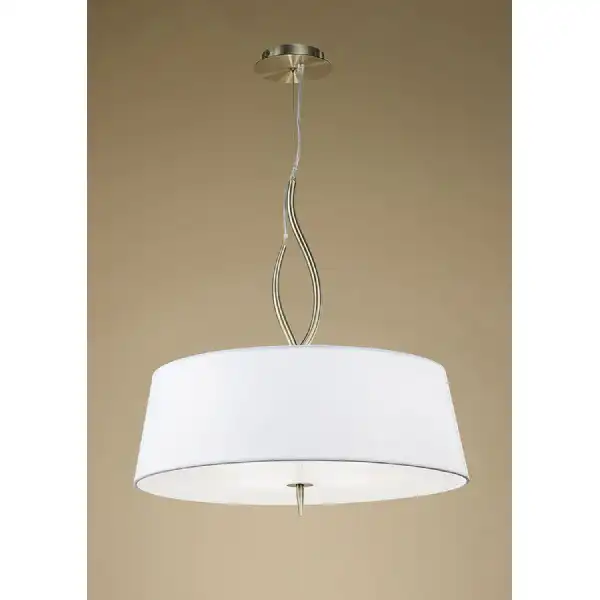 Ninette Pendant 4 Light E27, Antique Brass With Ivory White Shades