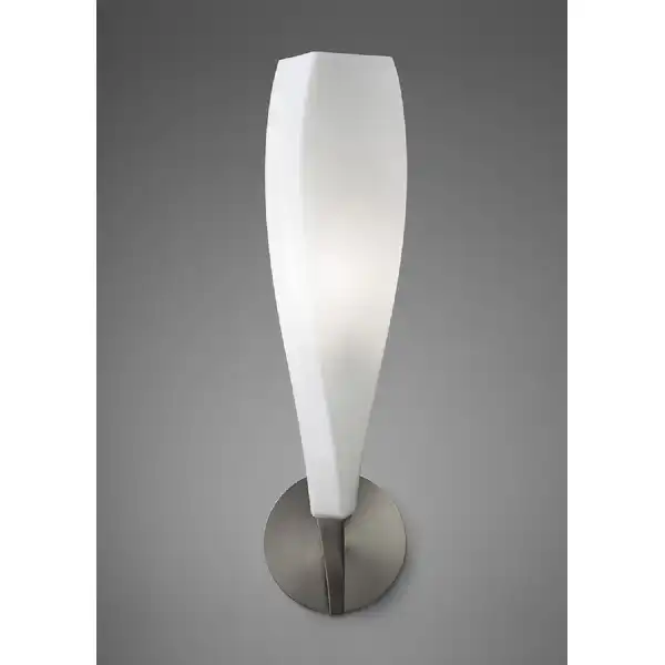 Neo Wall Lamp Switched 1 Light E27, Satin Nickel Frosted White Glass