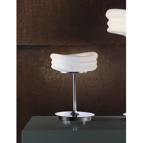 Mediterraneo Table Lamp 2 Light GU10 Small, Polished Chrome Frosted White Glass, CFL Lamps INCLUDED